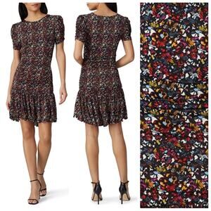 Tanya Taylor Effie Printed Jersey Dress Size XS Floral Vibrant Puff Sleeves Chic